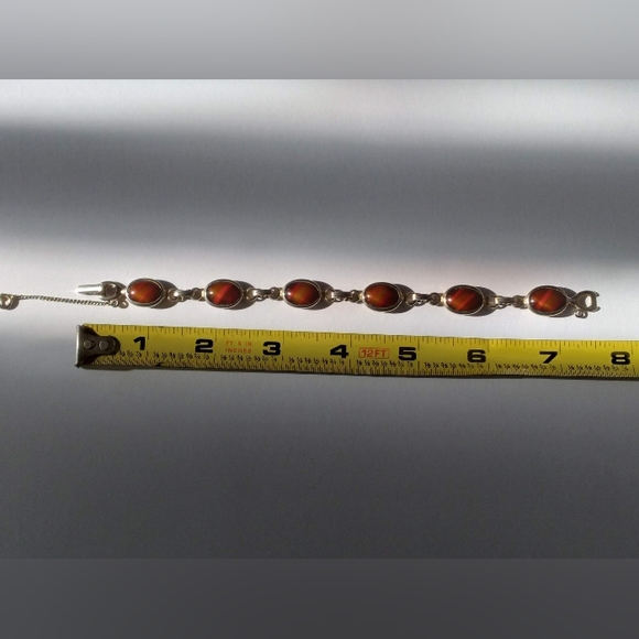 Red Layered Stone and Silver Tone Bracelet - Picture 3 of 3